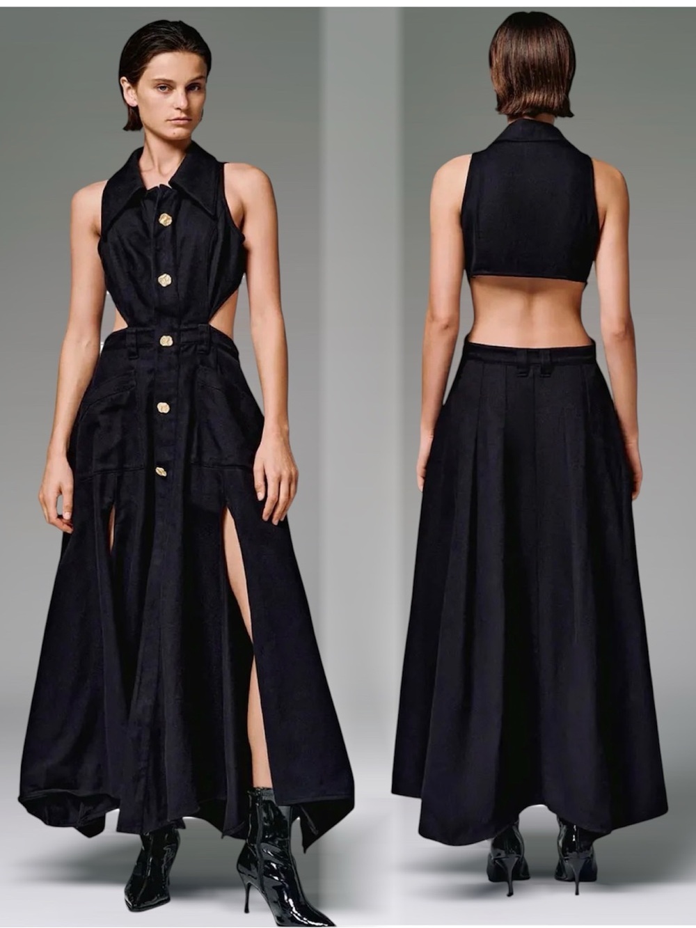 Urban Revivo Black Denim Cut Out Sleeveless Maxi Dress Size 10